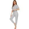 imageWiWi Viscose from Bamboo Pajamas Set for Women Short Sleeve Loungewear 2 Piece Outfit Long Pants Jogger Sets Pjs SXXLLight Grey