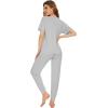 imageWiWi Viscose from Bamboo Pajamas Set for Women Short Sleeve Loungewear 2 Piece Outfit Long Pants Jogger Sets Pjs SXXLLight Grey