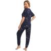 imageWiWi Viscose from Bamboo Pajamas Set for Women Short Sleeve Loungewear 2 Piece Outfit Long Pants Jogger Sets Pjs SXXLNavy Stars