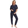 imageWiWi Viscose from Bamboo Pajamas Set for Women Short Sleeve Loungewear 2 Piece Outfit Long Pants Jogger Sets Pjs SXXLNavy Stars