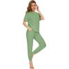 imageWiWi Viscose from Bamboo Pajamas Set for Women Short Sleeve Loungewear 2 Piece Outfit Long Pants Jogger Sets Pjs SXXLPea Green
