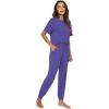 imageWiWi Viscose from Bamboo Pajamas Set for Women Short Sleeve Loungewear 2 Piece Outfit Long Pants Jogger Sets Pjs SXXLPeriwinkle3