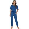 imageWiWi Viscose from Bamboo Pajamas Set for Women Short Sleeve Loungewear 2 Piece Outfit Long Pants Jogger Sets Pjs SXXLPrussian Blue