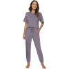imageWiWi Viscose from Bamboo Pajamas Set for Women Short Sleeve Loungewear 2 Piece Outfit Long Pants Jogger Sets Pjs SXXLPurplish Grey