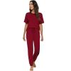 imageWiWi Viscose from Bamboo Pajamas Set for Women Short Sleeve Loungewear 2 Piece Outfit Long Pants Jogger Sets Pjs SXXLWine