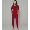 imageWiWi Viscose from Bamboo Pajamas Set for Women Short Sleeve Loungewear 2 Piece Outfit Long Pants Jogger Sets Pjs SXXLWine