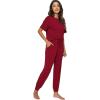 imageWiWi Viscose from Bamboo Pajamas Set for Women Short Sleeve Loungewear 2 Piece Outfit Long Pants Jogger Sets Pjs SXXLWine