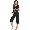 imageWiWi Viscose from Bamboo Pajamas Set for Women Soft Short Sleeve Tops Capri Pants Sleepwear Plus Size Pjs Sets S3XAblack