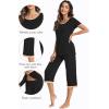 imageWiWi Viscose from Bamboo Pajamas Set for Women Soft Short Sleeve Tops Capri Pants Sleepwear Plus Size Pjs Sets S3XAblack