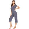 imageWiWi Viscose from Bamboo Pajamas Set for Women Soft Short Sleeve Tops Capri Pants Sleepwear Plus Size Pjs Sets S3XAdark Grey