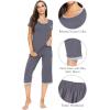 imageWiWi Viscose from Bamboo Pajamas Set for Women Soft Short Sleeve Tops Capri Pants Sleepwear Plus Size Pjs Sets S3XAdark Grey