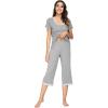 imageWiWi Viscose from Bamboo Pajamas Set for Women Soft Short Sleeve Tops Capri Pants Sleepwear Plus Size Pjs Sets S3XAheather Grey
