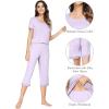 imageWiWi Viscose from Bamboo Pajamas Set for Women Soft Short Sleeve Tops Capri Pants Sleepwear Plus Size Pjs Sets S3XAtaro Purple