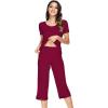 imageWiWi Viscose from Bamboo Pajamas Set for Women Soft Short Sleeve Tops Capri Pants Sleepwear Plus Size Pjs Sets S3XAwine
