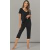 imageWiWi Viscose from Bamboo Pajamas Set for Women Soft Short Sleeve Tops Capri Pants Sleepwear Plus Size Pjs Sets S3XBblack