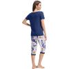imageWiWi Viscose from Bamboo Pajamas Set for Women Soft Short Sleeve Tops Capri Pants Sleepwear Plus Size Pjs Sets S3XBblue Depth Flower