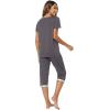 imageWiWi Viscose from Bamboo Pajamas Set for Women Soft Short Sleeve Tops Capri Pants Sleepwear Plus Size Pjs Sets S3XBdark Grey