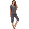 imageWiWi Viscose from Bamboo Pajamas Set for Women Soft Short Sleeve Tops Capri Pants Sleepwear Plus Size Pjs Sets S3XBdark Grey
