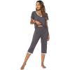 imageWiWi Viscose from Bamboo Pajamas Set for Women Soft Short Sleeve Tops Capri Pants Sleepwear Plus Size Pjs Sets S3XBdark Grey