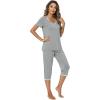 imageWiWi Viscose from Bamboo Pajamas Set for Women Soft Short Sleeve Tops Capri Pants Sleepwear Plus Size Pjs Sets S3XBheather Grey