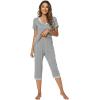 imageWiWi Viscose from Bamboo Pajamas Set for Women Soft Short Sleeve Tops Capri Pants Sleepwear Plus Size Pjs Sets S3XBheather Grey