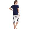 imageWiWi Viscose from Bamboo Pajamas Set for Women Soft Short Sleeve Tops Capri Pants Sleepwear Plus Size Pjs Sets S3XBnavyDaisy