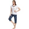 imageWiWi Viscose from Bamboo Pajamas Set for Women Soft Short Sleeve Tops Capri Pants Sleepwear Plus Size Pjs Sets S3XBraw WhiteDark Navy Star