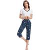 imageWiWi Viscose from Bamboo Pajamas Set for Women Soft Short Sleeve Tops Capri Pants Sleepwear Plus Size Pjs Sets S3XBraw WhiteDark Navy Star