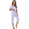 imageWiWi Viscose from Bamboo Pajamas Set for Women Soft Short Sleeve Tops Capri Pants Sleepwear Plus Size Pjs Sets S3XBtaro Purple