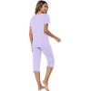 imageWiWi Viscose from Bamboo Pajamas Set for Women Soft Short Sleeve Tops Capri Pants Sleepwear Plus Size Pjs Sets S3XBtaro Purple
