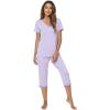 imageWiWi Viscose from Bamboo Pajamas Set for Women Soft Short Sleeve Tops Capri Pants Sleepwear Plus Size Pjs Sets S3XBtaro Purple