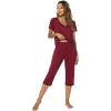 imageWiWi Viscose from Bamboo Pajamas Set for Women Soft Short Sleeve Tops Capri Pants Sleepwear Plus Size Pjs Sets S3XBwine