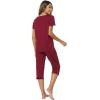 imageWiWi Viscose from Bamboo Pajamas Set for Women Soft Short Sleeve Tops Capri Pants Sleepwear Plus Size Pjs Sets S3XBwine
