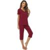 imageWiWi Viscose from Bamboo Pajamas Set for Women Soft Short Sleeve Tops Capri Pants Sleepwear Plus Size Pjs Sets S3XBwine