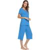 imageWiWi Viscose from Bamboo Pajamas Set for Women Soft Short Sleeve Tops Capri Pants Sleepwear Plus Size Pjs Sets S3XCbright Blue