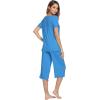 imageWiWi Viscose from Bamboo Pajamas Set for Women Soft Short Sleeve Tops Capri Pants Sleepwear Plus Size Pjs Sets S3XCbright Blue