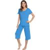 imageWiWi Viscose from Bamboo Pajamas Set for Women Soft Short Sleeve Tops Capri Pants Sleepwear Plus Size Pjs Sets S3XCbright Blue