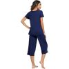 imageWiWi Viscose from Bamboo Pajamas Set for Women Soft Short Sleeve Tops Capri Pants Sleepwear Plus Size Pjs Sets S3XCdark Blue