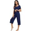 imageWiWi Viscose from Bamboo Pajamas Set for Women Soft Short Sleeve Tops Capri Pants Sleepwear Plus Size Pjs Sets S3XCdark Blue