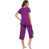 imageWiWi Viscose from Bamboo Pajamas Set for Women Soft Short Sleeve Tops Capri Pants Sleepwear Plus Size Pjs Sets S3XCpurple