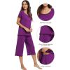 imageWiWi Viscose from Bamboo Pajamas Set for Women Soft Short Sleeve Tops Capri Pants Sleepwear Plus Size Pjs Sets S3XCpurple