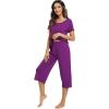 imageWiWi Viscose from Bamboo Pajamas Set for Women Soft Short Sleeve Tops Capri Pants Sleepwear Plus Size Pjs Sets S3XCpurple
