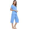 imageWiWi Viscose from Bamboo Pajamas Set for Women Soft Short Sleeve Tops Capri Pants Sleepwear Plus Size Pjs Sets S3XCsky Blue