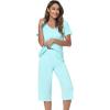 imageWiWi Viscose from Bamboo Pajamas Set for Women Summer Sleepwear Pjs Comfy Short Sleeve Tops Capri Pants Sets SXXLAaqua