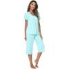imageWiWi Viscose from Bamboo Pajamas Set for Women Summer Sleepwear Pjs Comfy Short Sleeve Tops Capri Pants Sets SXXLAaqua