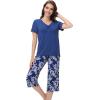 imageWiWi Viscose from Bamboo Pajamas Set for Women Summer Sleepwear Pjs Comfy Short Sleeve Tops Capri Pants Sets SXXLAblue DepthGray Peony