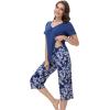 imageWiWi Viscose from Bamboo Pajamas Set for Women Summer Sleepwear Pjs Comfy Short Sleeve Tops Capri Pants Sets SXXLAblue DepthGray Peony