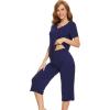 imageWiWi Viscose from Bamboo Pajamas Set for Women Summer Sleepwear Pjs Comfy Short Sleeve Tops Capri Pants Sets SXXLAnavy