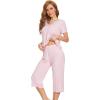 imageWiWi Viscose from Bamboo Pajamas Set for Women Summer Sleepwear Pjs Comfy Short Sleeve Tops Capri Pants Sets SXXLApink