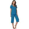 imageWiWi Viscose from Bamboo Pajamas Set for Women Summer Sleepwear Pjs Comfy Short Sleeve Tops Capri Pants Sets SXXLAteal Blue
